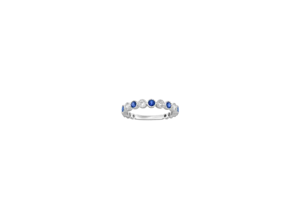 [R6368-S] 18Kt White Gold Ring With (5) Round Sapphires Weighing 0.30ct And (4) Round Diamonds Weighing 0.20ct