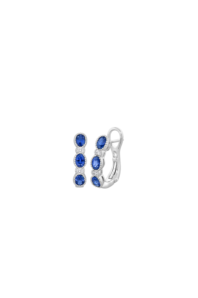 [E6518-S] 18Kt White Gold Hoops With (6) Oval Sapphires Weighing 1.38ct And (4) Round Diamonds Weighing 0.14ct