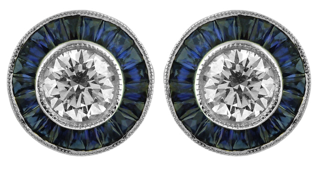 Diamond And Sapphire Stud Earrings 3.88cttw