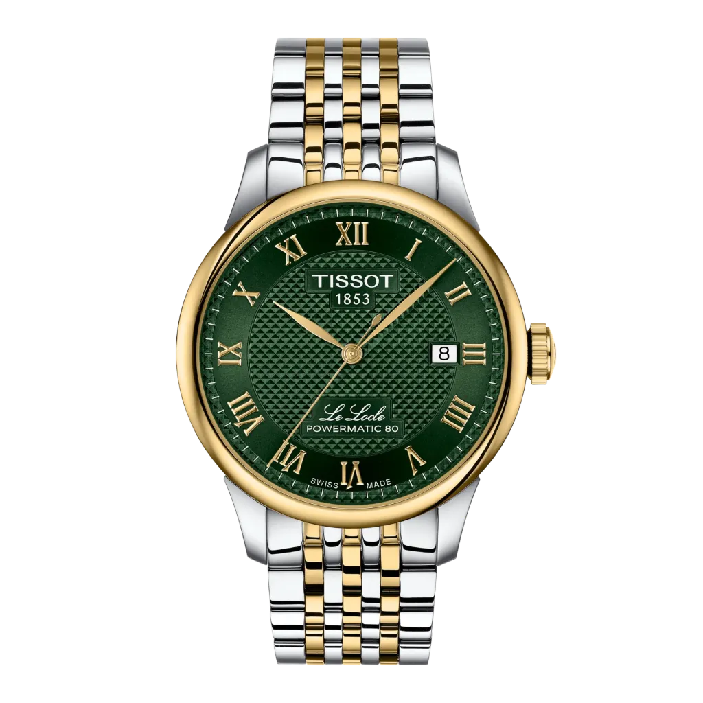 39.3mm Le Locle Green Dial Automatic Watch With A Two Toned Stainless Steel Band