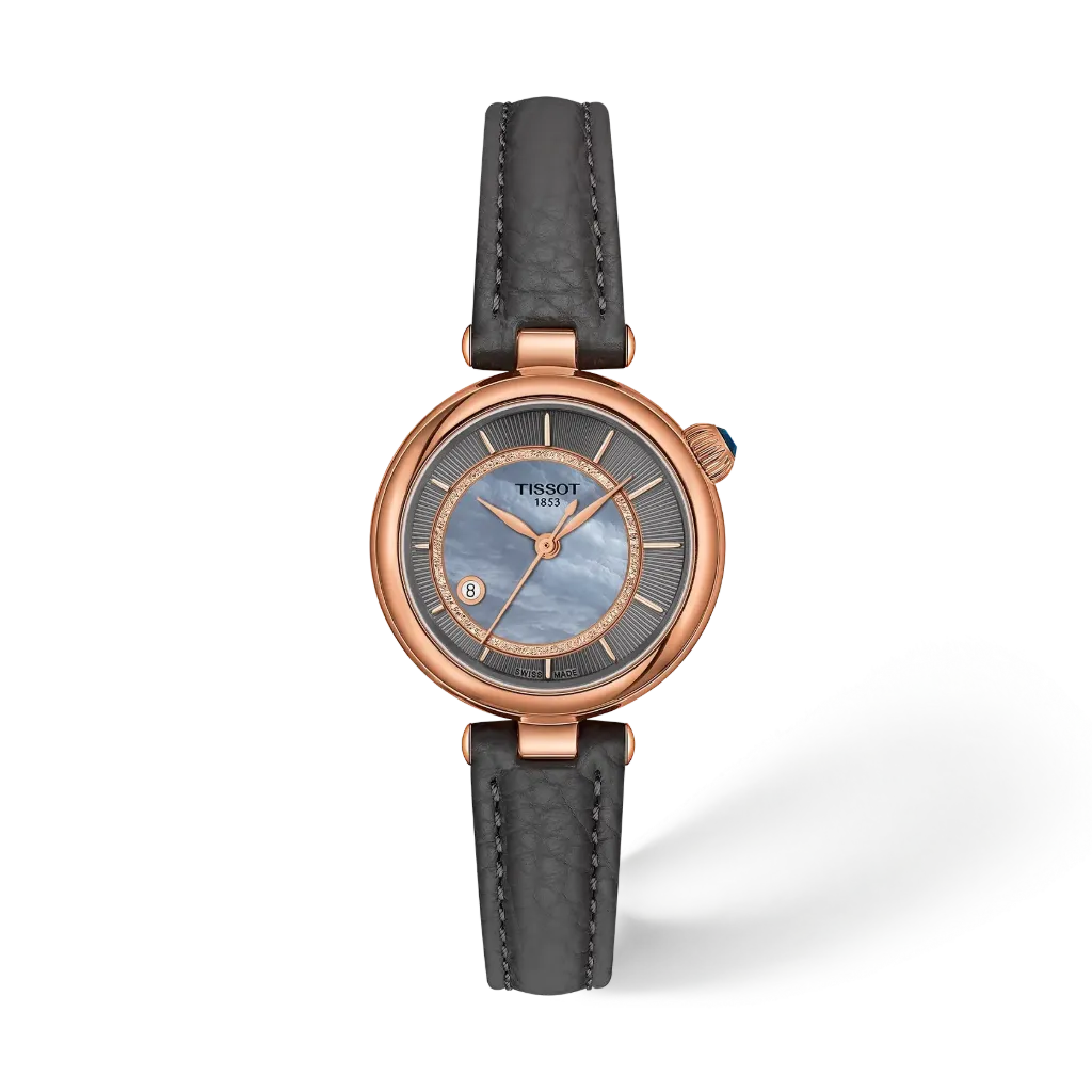 28mm Desir Automatic Mother of Pearl Dial Watch With A Grey Leather Band
