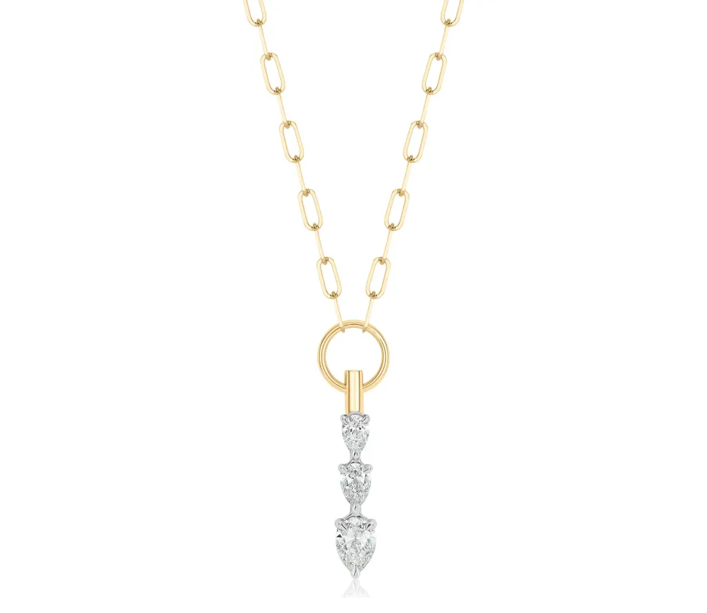 18Kt Yellow Gold And Platinum Triple Drop Necklace With (3) Pear Shaped Diamonds Weighing 0.54ct