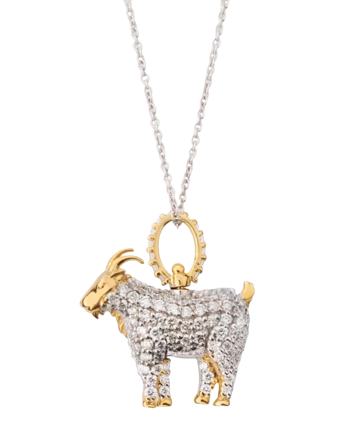 18Kt Two Toned Goat Necklace With Round Diamonds Weighing 0.58cttw