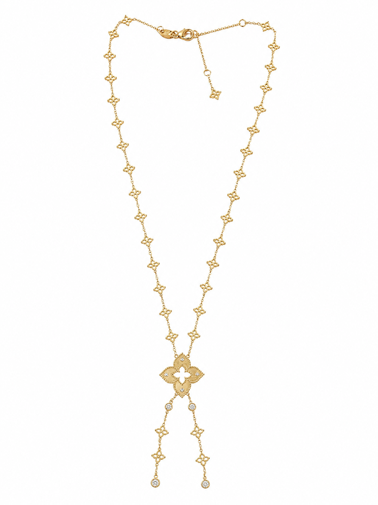18Kt Yellow Gold Venetian Princess Lariat Necklace With (8) Round Diamonds Weighing 0.04cttw