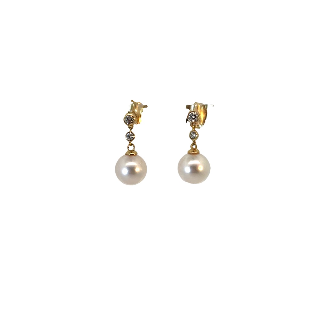 14Kt Yellow Gold 7.5-8mm Drop Earrings With Round Diamonds Weighing 0.16cttw