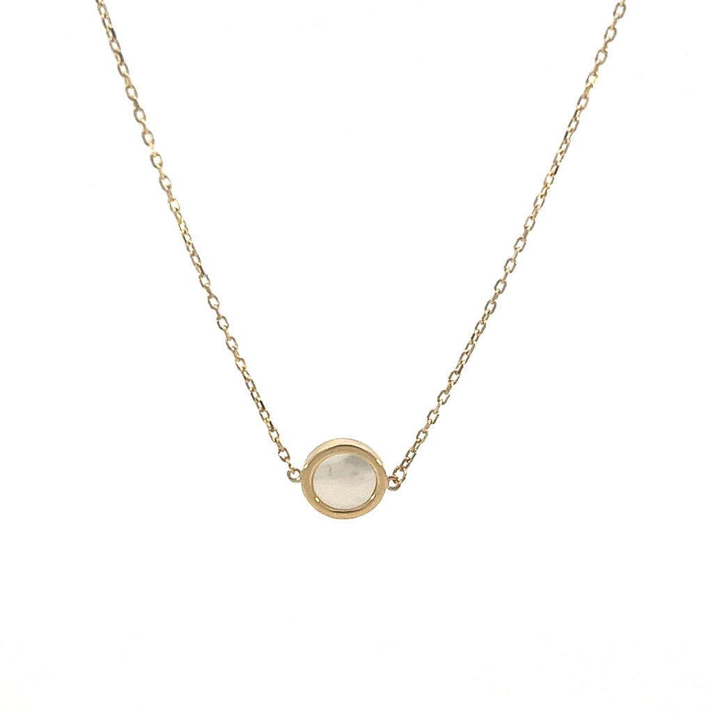 14Kt Yellow Gold Round Mother Of Pearl Bezel Necklace 18"