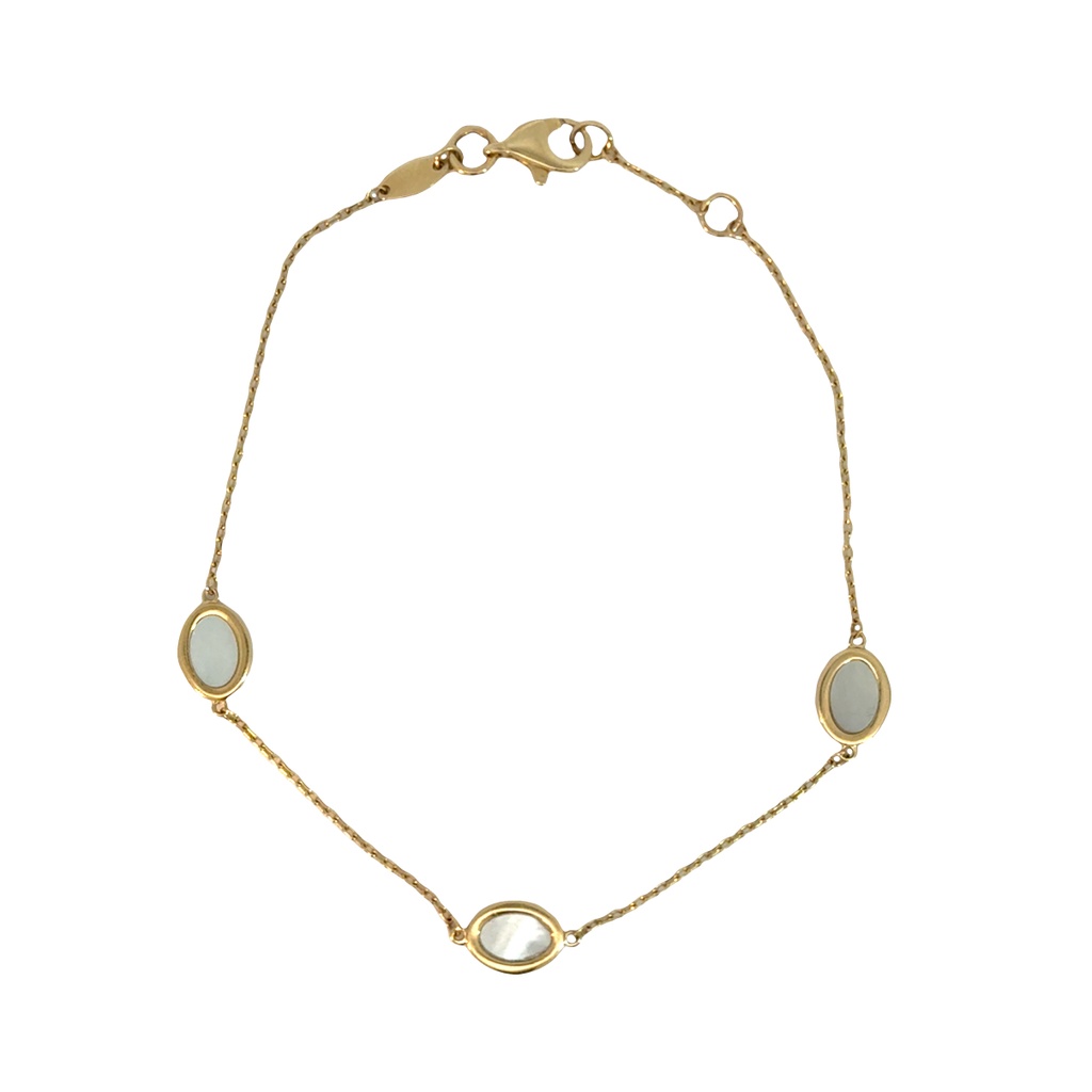 [MPB1Y] 14Kt Yellow Gold Triple Mother Of Pearl Station Bracelet 7.5"