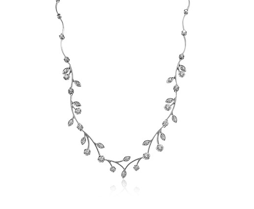 14Kt White Gold Fallen Leaves Necklace With (32) Round Diamonds Weighing 1.50cttw