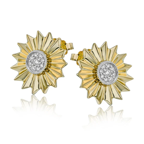 18Kt Two Toned Sunflower Earrings With (18) Round Diamonds Weighing 0.33cttw