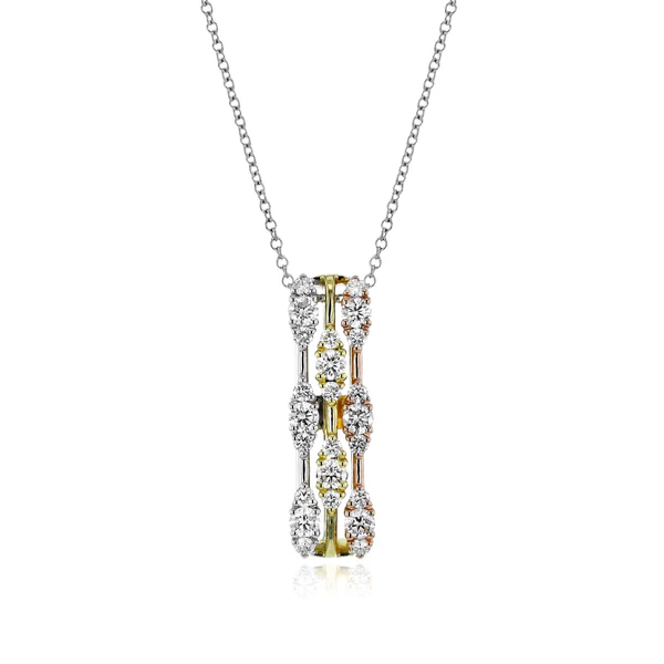 Three Row Pendant Necklace With (24) Round Diamonds Weighing 0.75cttw In 18Kt White, Yellow, And Rose Gold