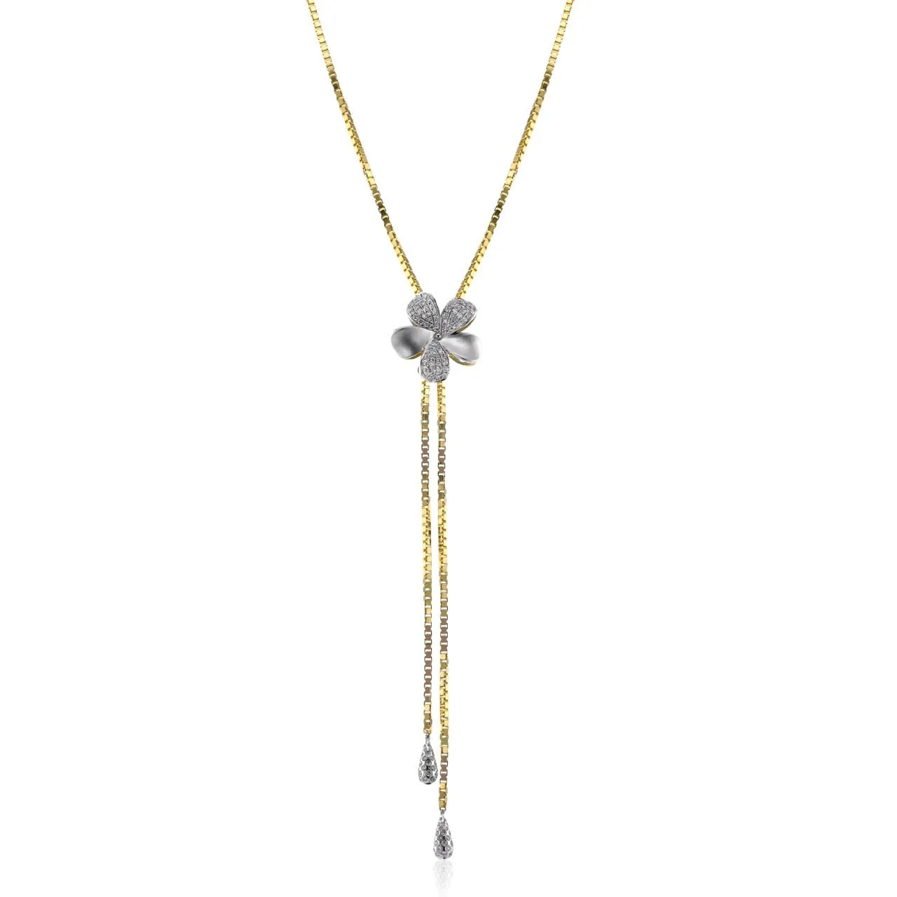 18Kt Two Toned Flower Lariat With (160) Round Diamonds Weighing 0.81cttw
