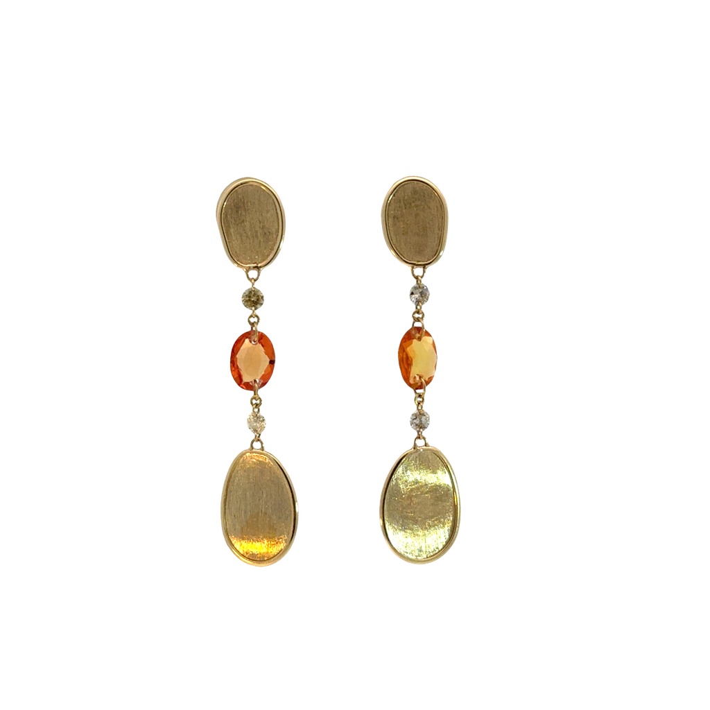 18Kt Yellow Gold Unico Orange Sapphire Earrings With (4) Brown Diamonds Weighing 0.27ct