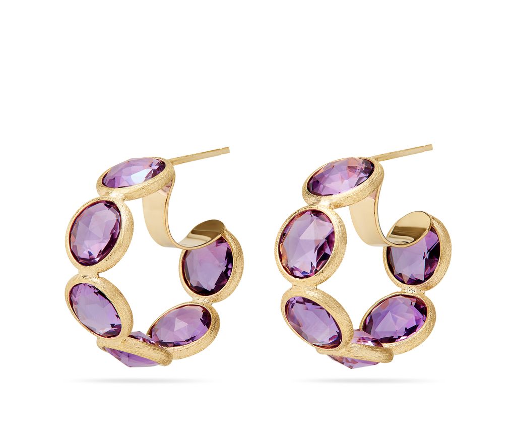 18Kt Yellow Gold Amethyst Jaipur Hoop Earrings