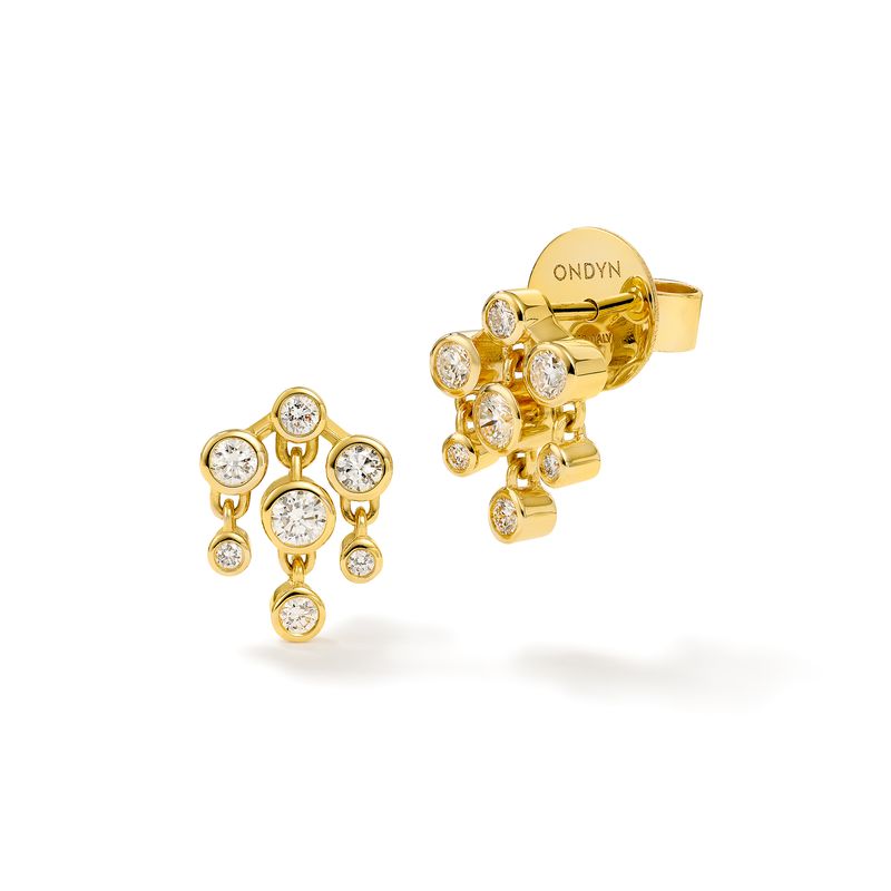 18Kt Yellow Gold Prism Dangle Earrings With Round Diamonds Weighing 0.49cttw