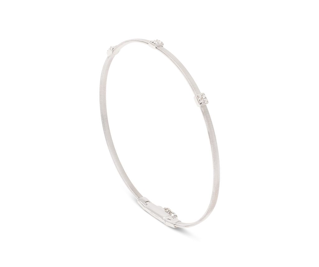 18Kt White Gold Masai Triple Diamond Station Bracelet 0.08cttw