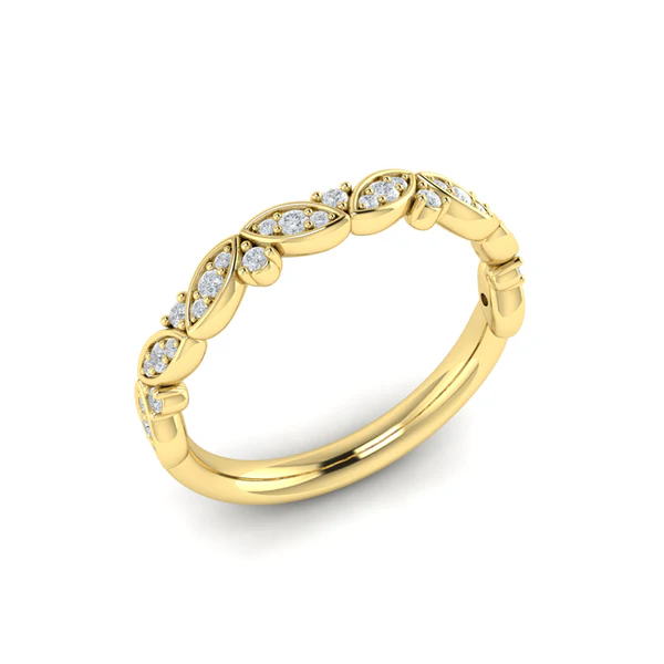 14Kt Yellow Gold Leafy Stackable Band With (31) Round Diamonds Weighing 0.21cttw