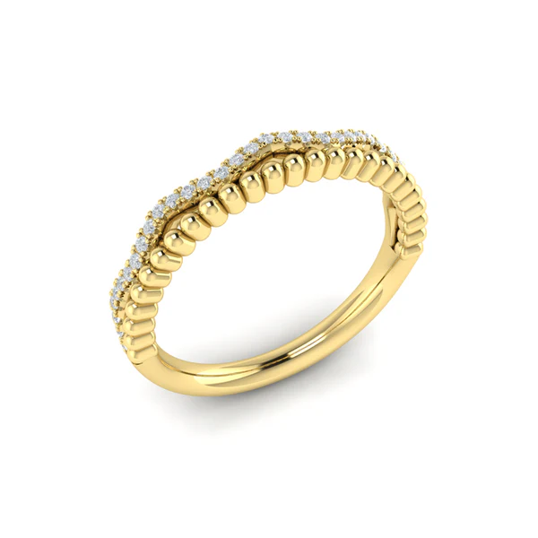 14Kt Yellow Gold Beaded Stack Wave Band With (35) Round Diamonds Weighing 0.13cttw