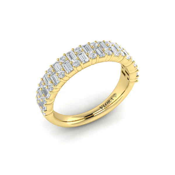 14Kt Yellow Gold 1/2 Eternity Band With (42) Round And Baguette Diamonds Weighing 1.12cttw