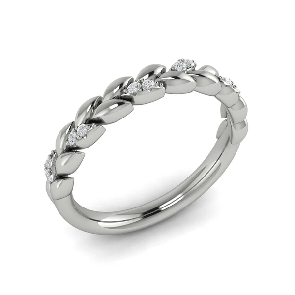 Platinum Wheat Stackable Band With (12) Round Diamonds Weighing 0.08cttw