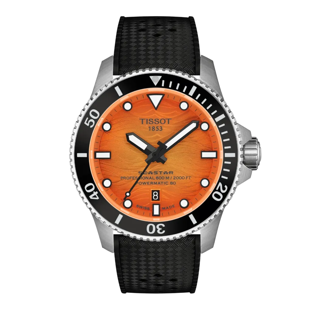 [T120.907.17.281.00] 44mm Seastar 2000 Orange Dial Watch With A Rubber Band