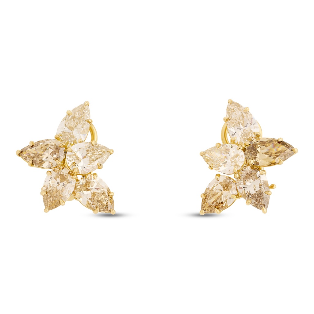 18Kt Yellow Gold Cluster Earrings With (10) Pear Shaped Diamonds Weighing 10.63cttw