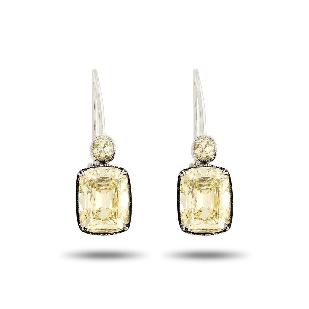Platinum Drop Earrings With Old Mine Cut Diamonds Weighing 6.50ct