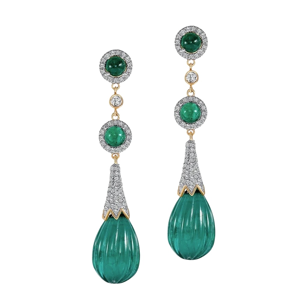 18/14Kt Two Toned Earrings With Emeralds Weighing 24.12ct And Diamonds Weighing 1.02ct