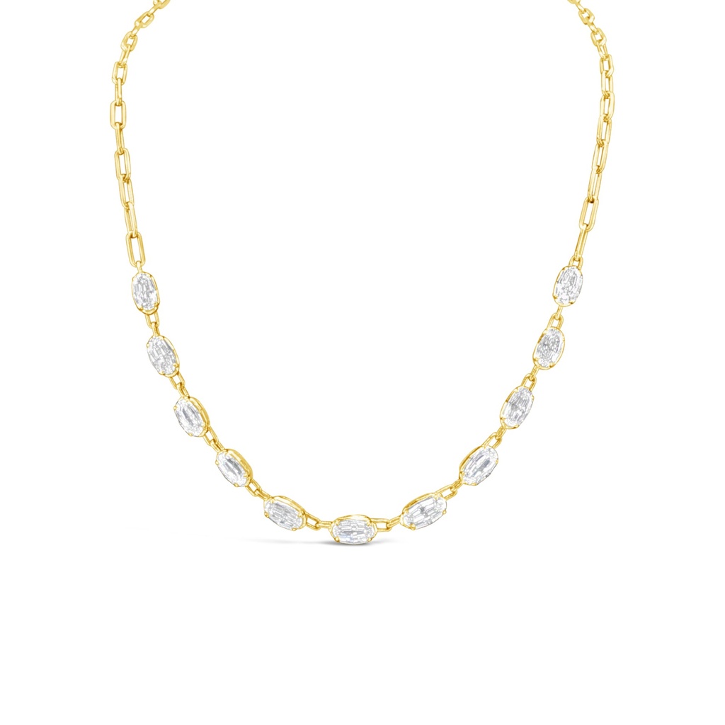 18Kt Yellow Gold Half Line Necklace With (11) Step Cut Ovals Weighing 17.50cttw