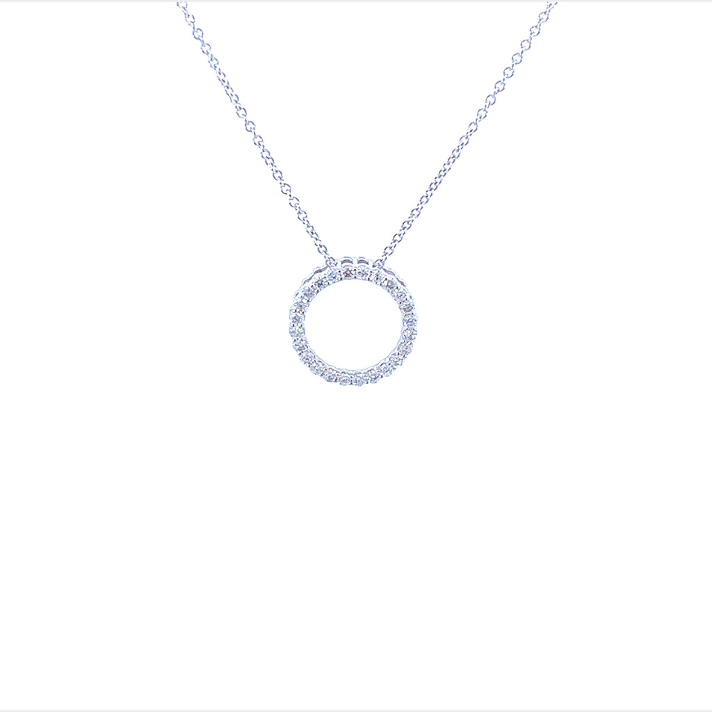 14Kt White Gold Circle Pendant Necklace With (24) Round Diamonds Weighing 0.30cttw