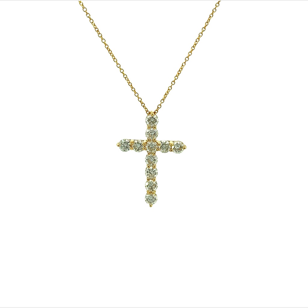 14Kt Yellow Gold Cross Necklace With (11) Round Diamonds Weighing 1.80cttw