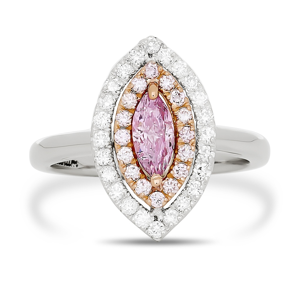 Platinum and 18Kt Rose Gold Halo Ring With A Marquise Purple/Pink Diamond Weighing 0.34ct An (40) Pink/White Diamonds Weighing 0.45ct