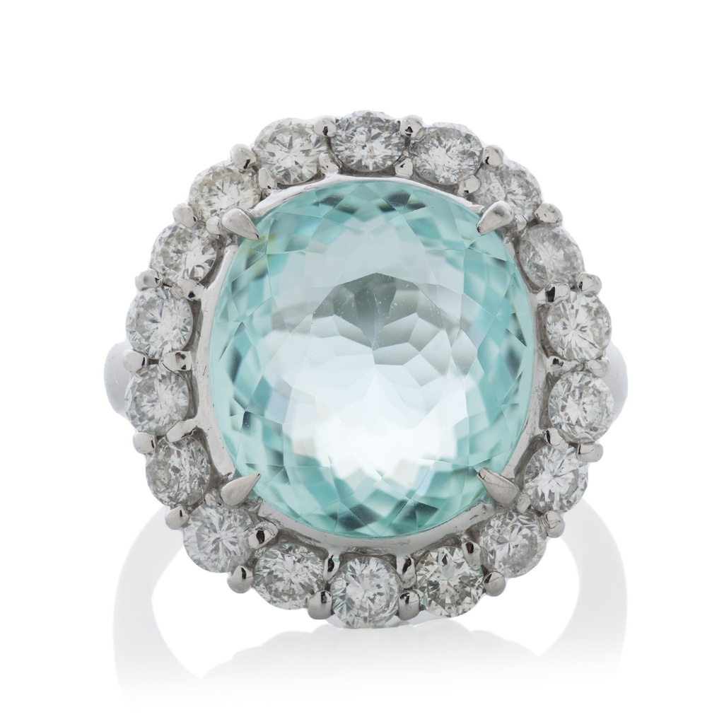 Platinum Ring With A Paraiba Tourmaline Weighing 8.83ct And Round Diamonds Weighing 1.50ct
