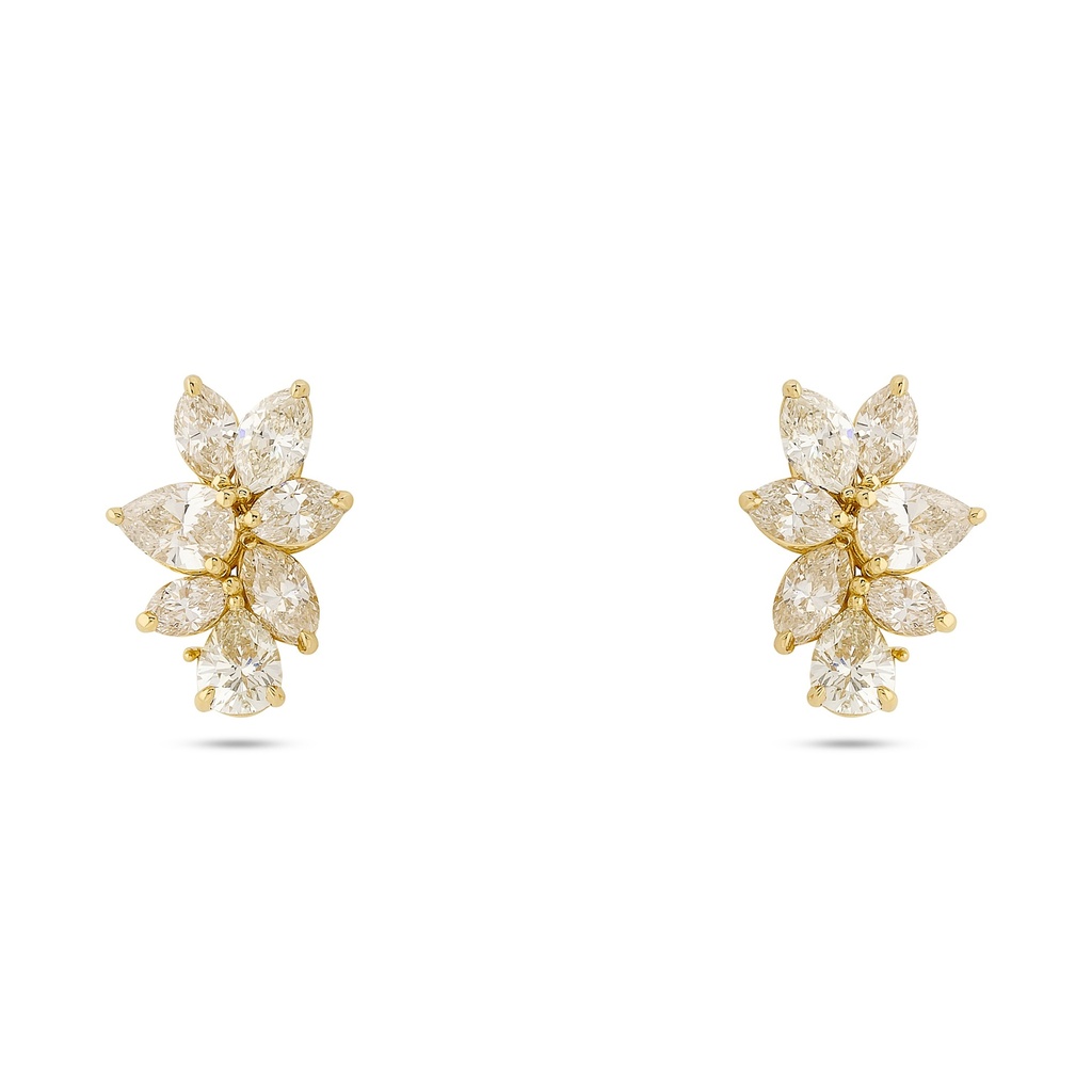 14Kt Yellow Gold Cluster Earrings With (4) Pear Shaped Diamonds Weighing 2.00ct And (10) Marquise Diamonds Weighing 2.78ct