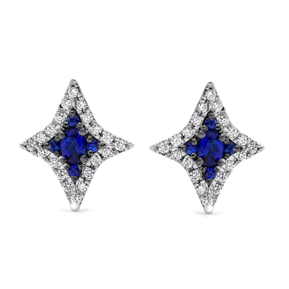 18Kt White Gold Notte Stud Earrings with (10) Oval/Round Sapphires Weighing 0.56ct And Round Diamonds Weighing 0.32ct