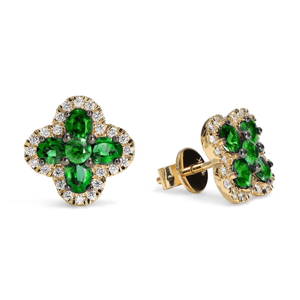 18Kt Yellow Gold Felicity Studs With (10) Oval/Round Emeralds Weighing 1.48ct And Round Diamonds Weighing 0.38ct