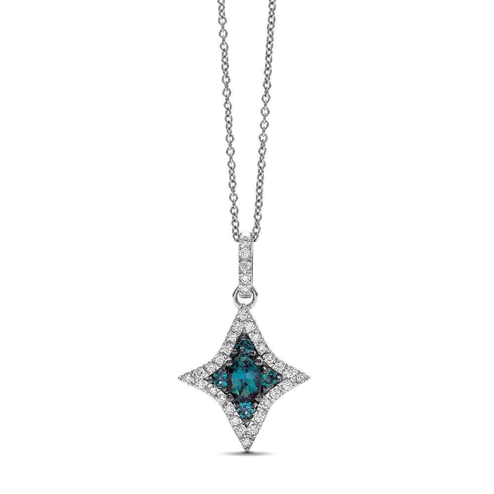 18Kt White Gold Notte Pendant Necklace With (5) Oval/Round Sapphires Weighing 0.84ct and Diamonds Weighing 0.24ct