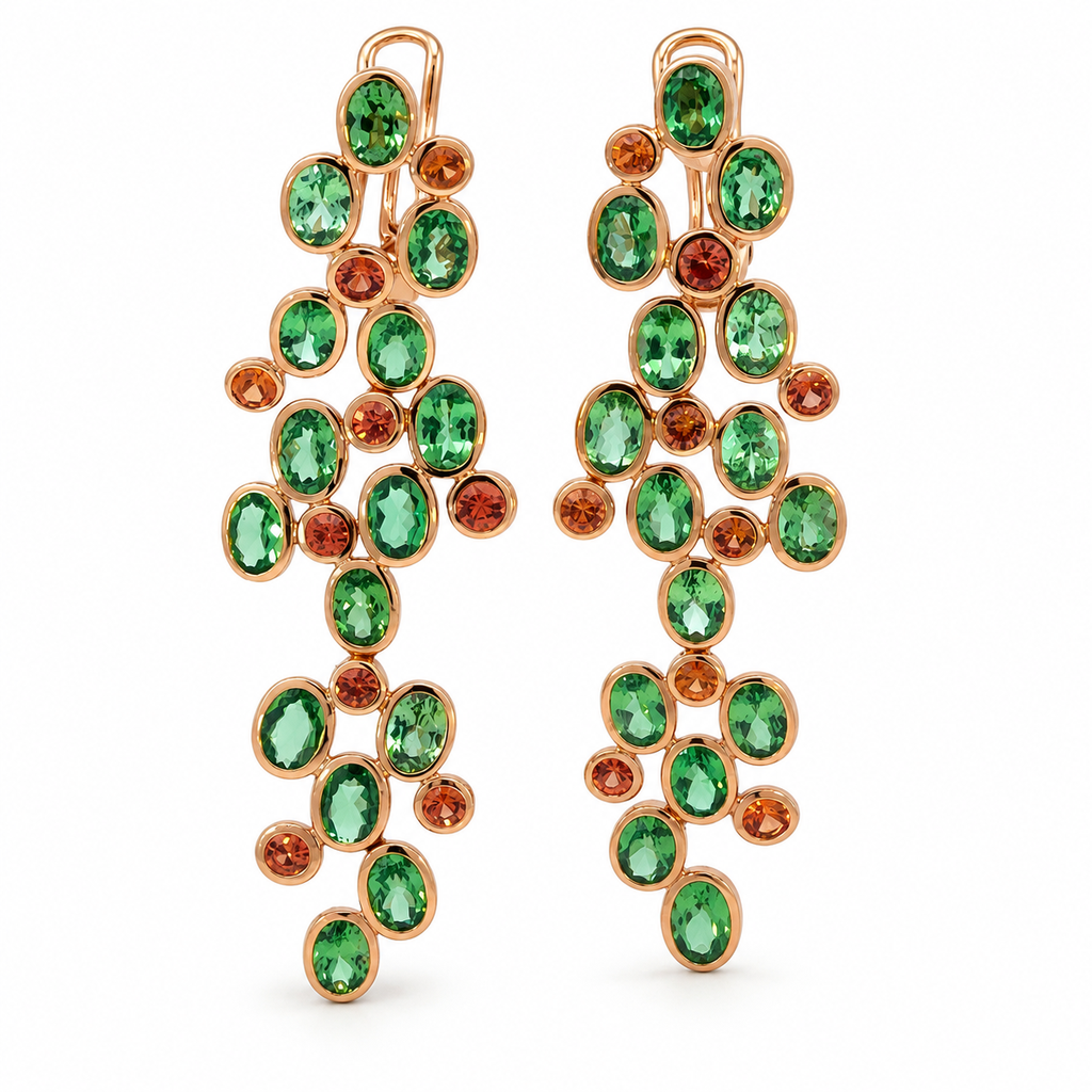 [7535] 18Kt Yellow Gold Earrings with Tsavorites Weighing 14.37ct And Citrines Weighing 3.40ct