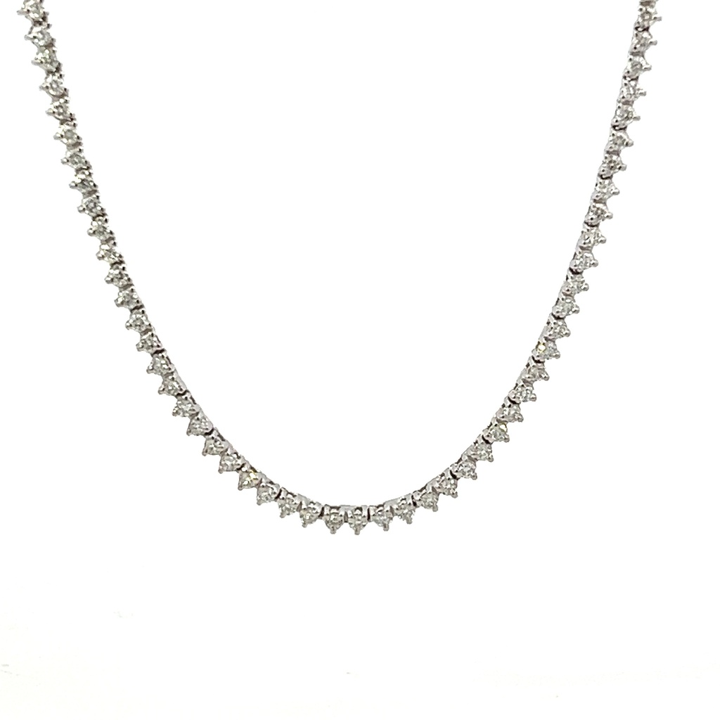 14Kt White Gold Three Prong Tennis Necklace With (182) Round Diamonds Weighing 4.18cttw