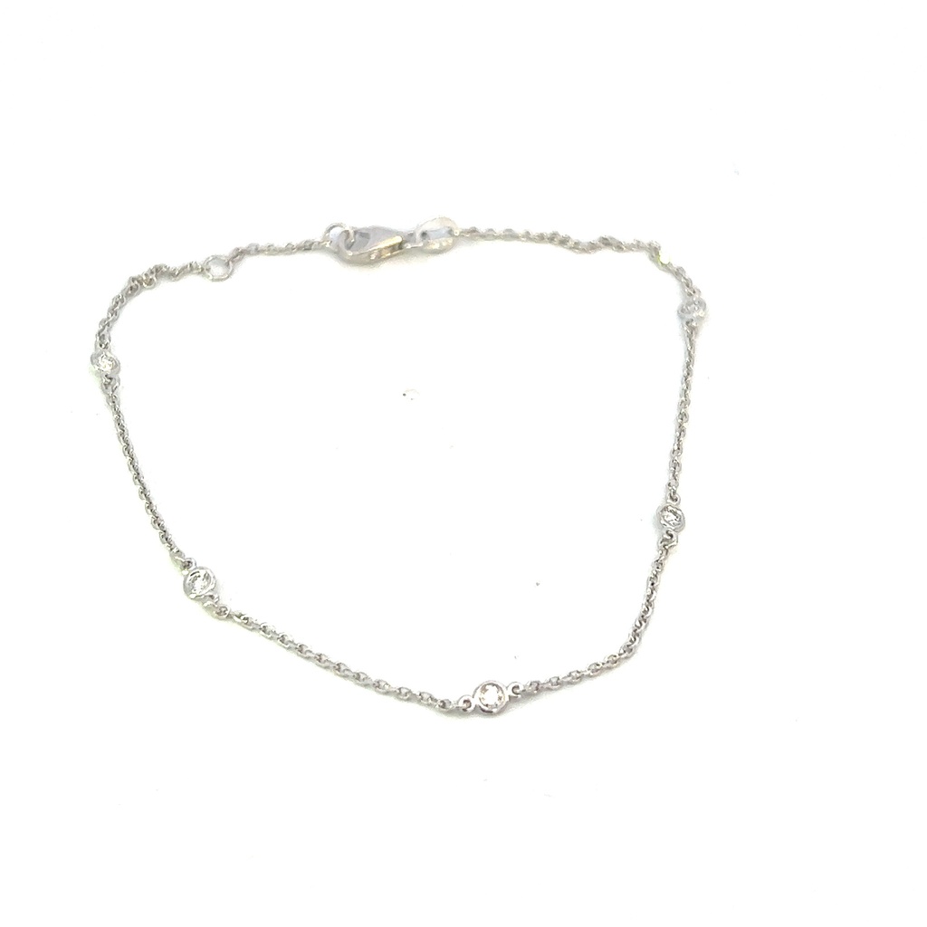 14Kt White Gold Diamond By The Inch Bracelet With (5) Round Diamonds Weighing 0.12cttw