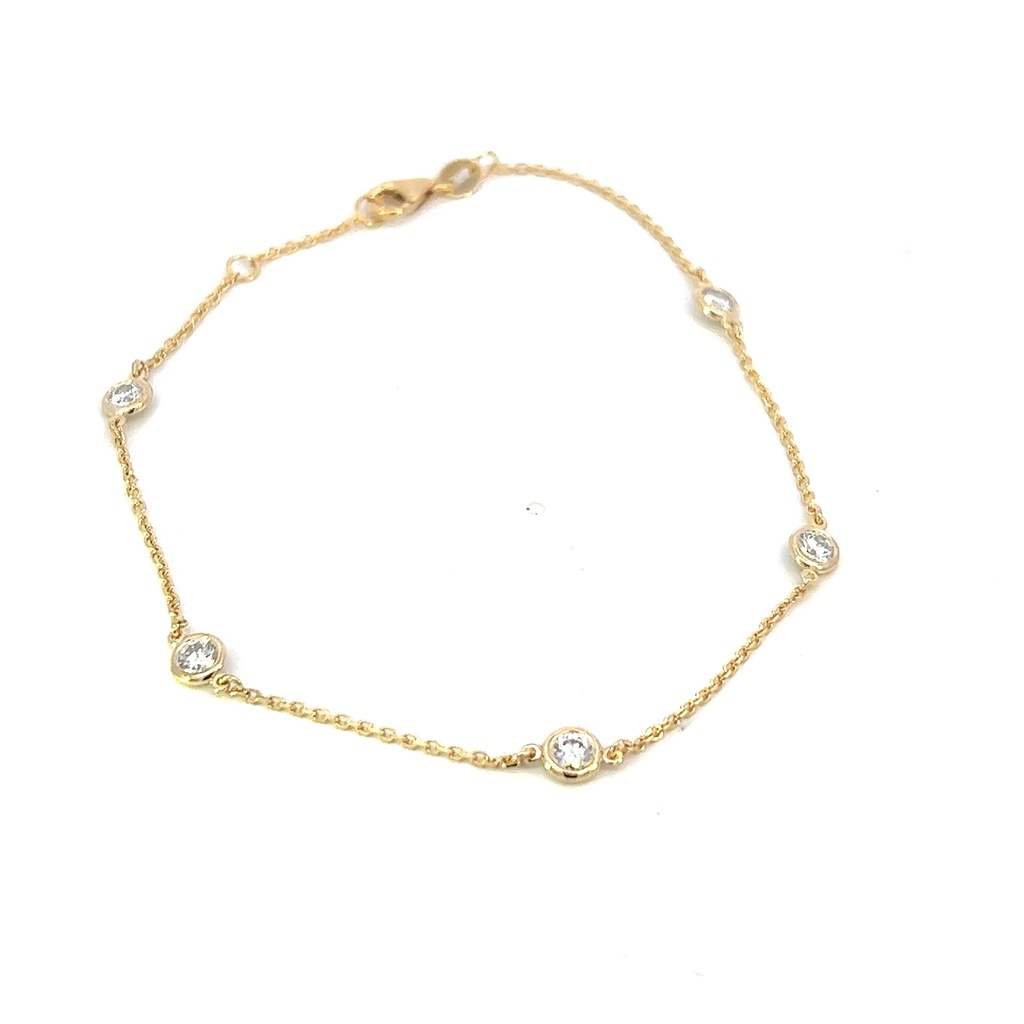 14Kt Yellow Gold Diamond By The Inch Bracelet With (5) Round Diamonds Weighing 0.50cttw