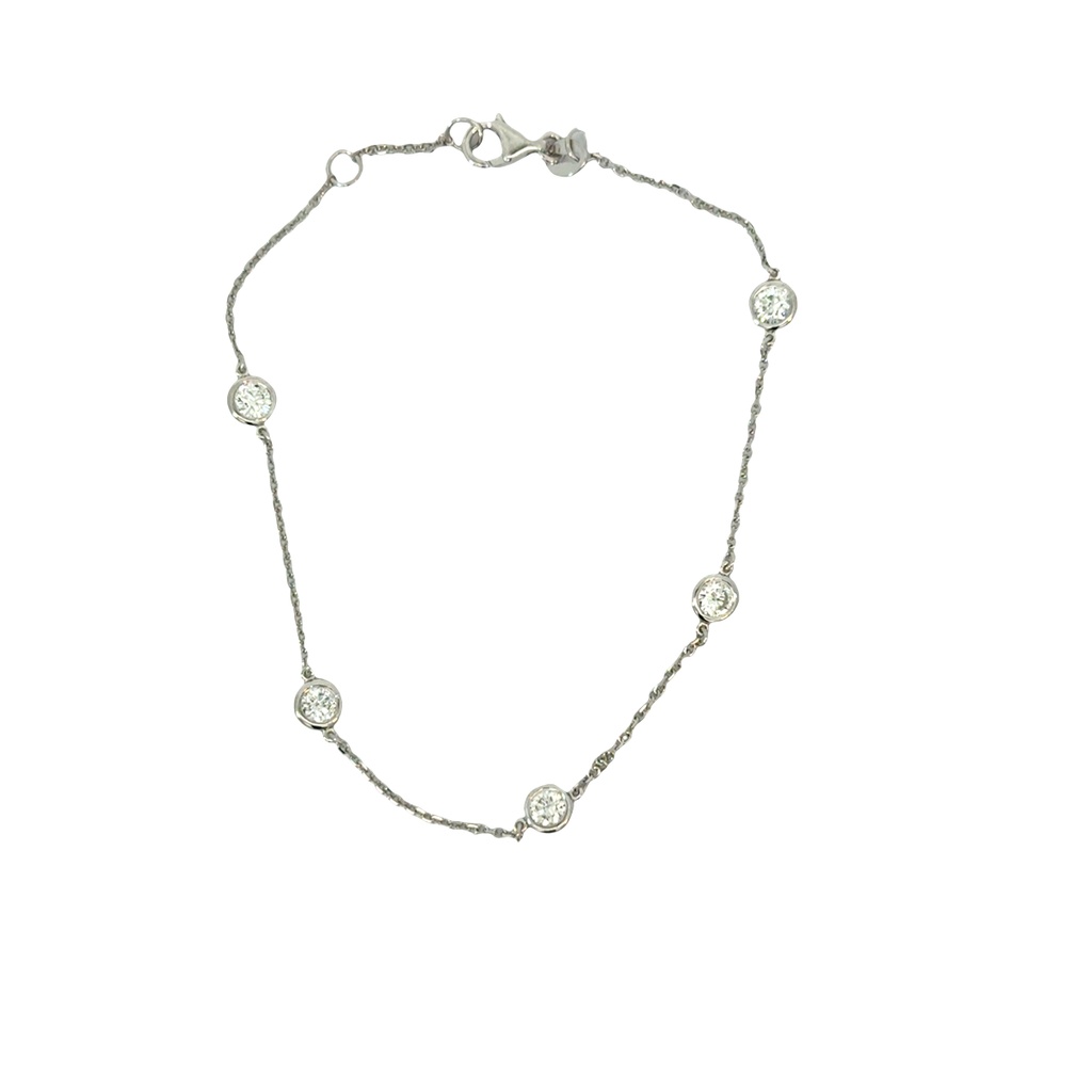 14Kt White Gold Diamond By The Inch Bracelet With (5) Round Diamonds Weighing 0.75cttw