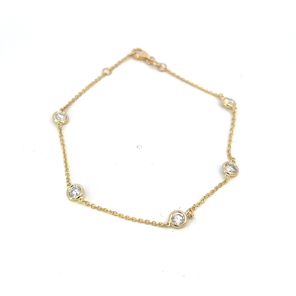 14Kt Yellow Gold Diamond By The Inch Bracelet With (5) Round Diamonds Weighing 0.75cttw