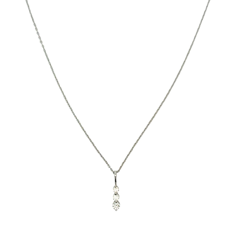 14Kt White Gold Three Stone Diamond Pendant Necklace 0.26cttw