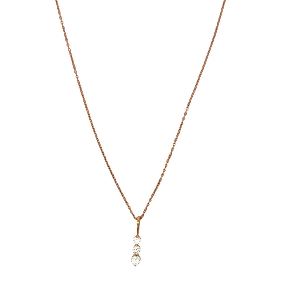 14Kt Rose Gold Three Stone Diamond Pendant Necklace 0.26cttw