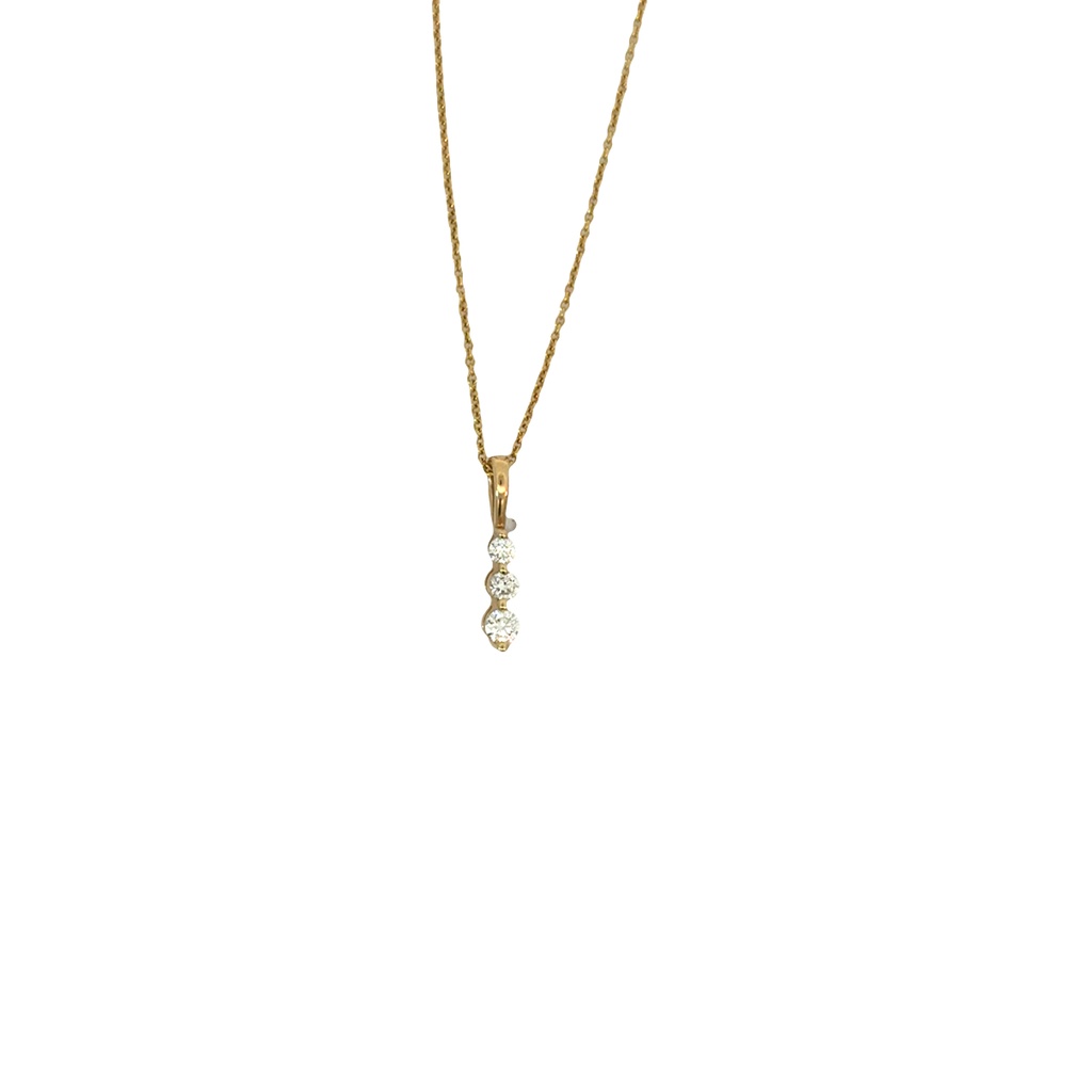 14Kt Yellow Gold Three Stone Diamond Pendant Necklace 0.27cttw