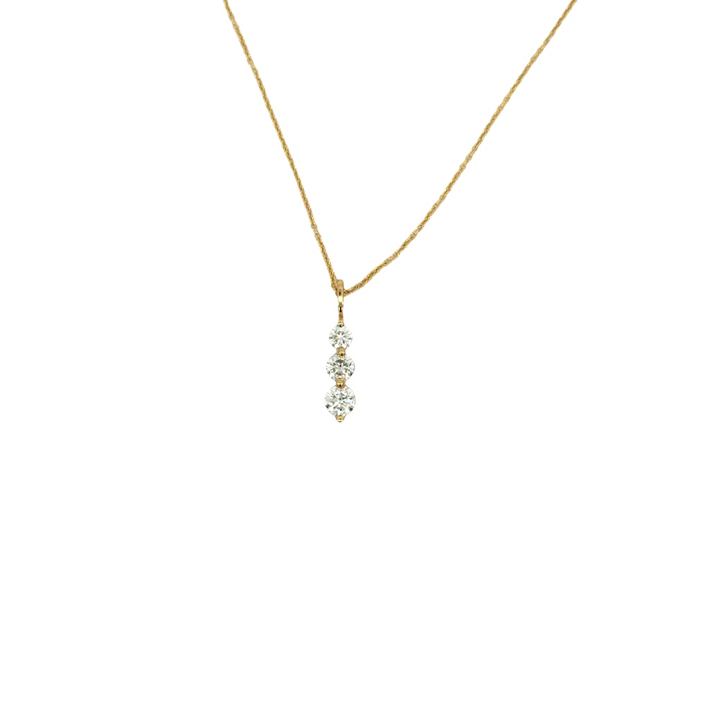 14Kt Yellow Gold Three Stone Diamond Drop Necklace 0.74cttw