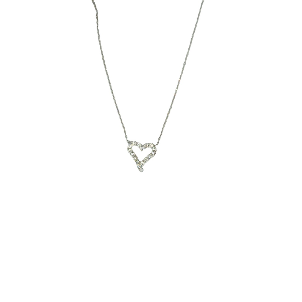 14Kt White Gold Open Heart Necklace With (16) Round Diamonds Weighing 0.25cttw