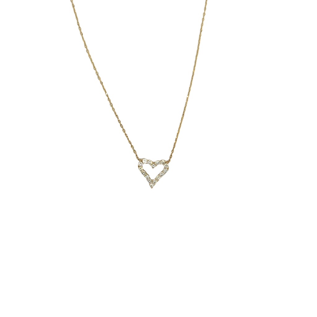 14Kt Yellow Gold Open Heart Necklace With (16) Round Diamonds Weighing 0.25cttw