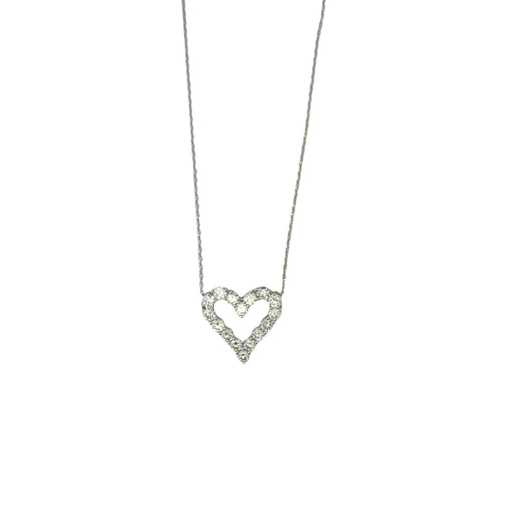 14Kt White Gold Open Heart Necklace With (16) Round Diamonds Weighing 1.05cttw