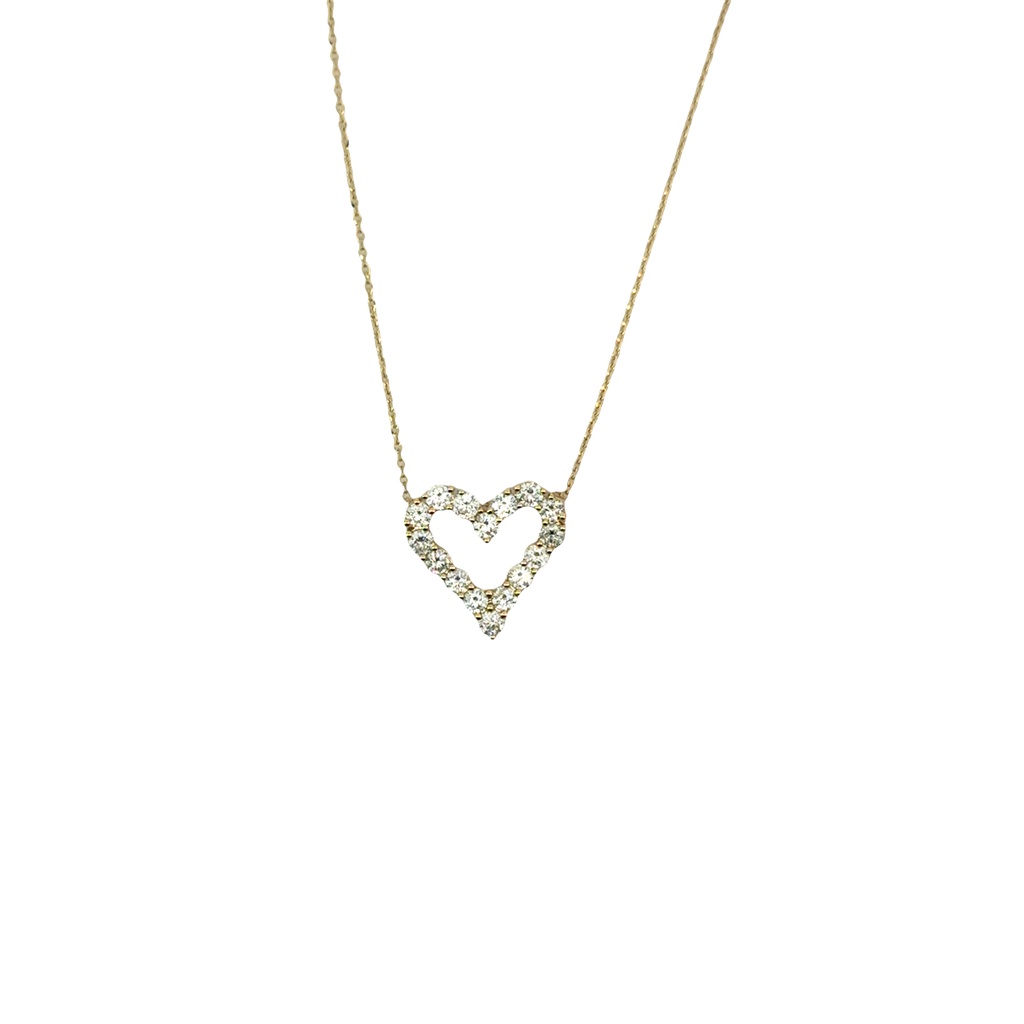 14Kt White Gold Open Heart Necklace With (16) Round Diamonds Weighing 1.02cttw